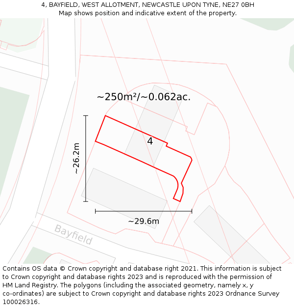4, BAYFIELD, WEST ALLOTMENT, NEWCASTLE UPON TYNE, NE27 0BH: Plot and title map