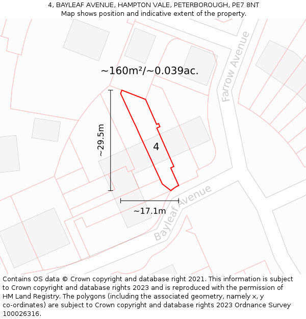 4, BAYLEAF AVENUE, HAMPTON VALE, PETERBOROUGH, PE7 8NT: Plot and title map