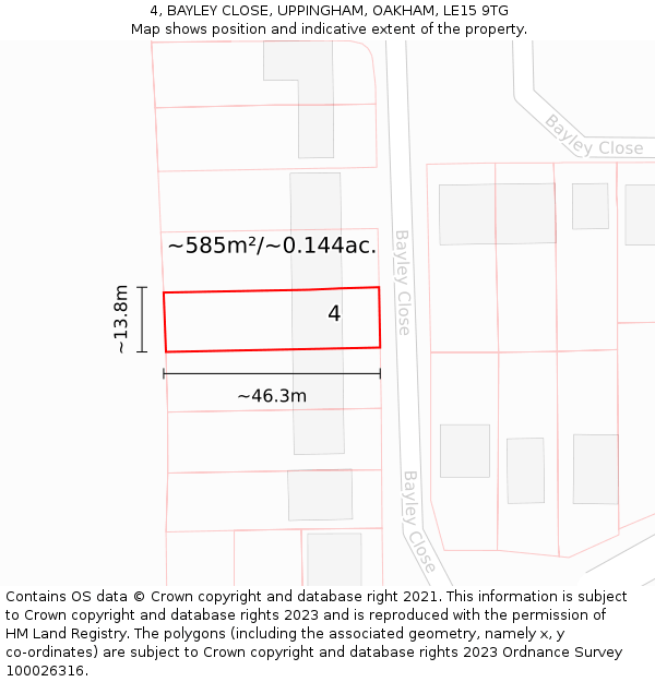 4, BAYLEY CLOSE, UPPINGHAM, OAKHAM, LE15 9TG: Plot and title map