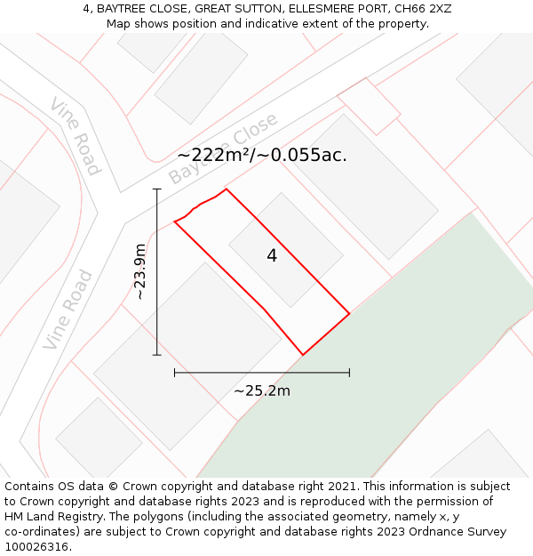 4, BAYTREE CLOSE, GREAT SUTTON, ELLESMERE PORT, CH66 2XZ: Plot and title map