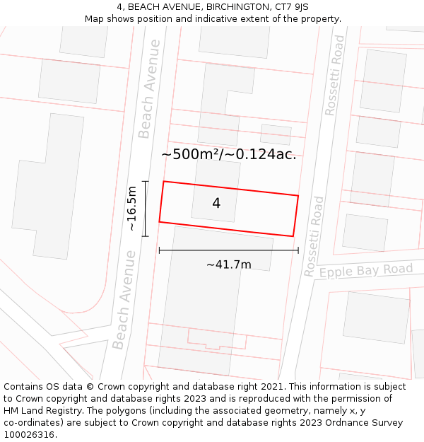 4, BEACH AVENUE, BIRCHINGTON, CT7 9JS: Plot and title map