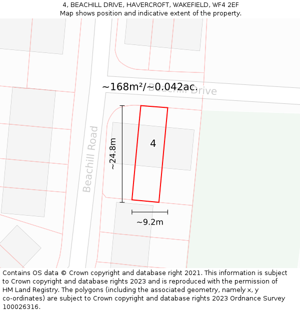 4, BEACHILL DRIVE, HAVERCROFT, WAKEFIELD, WF4 2EF: Plot and title map