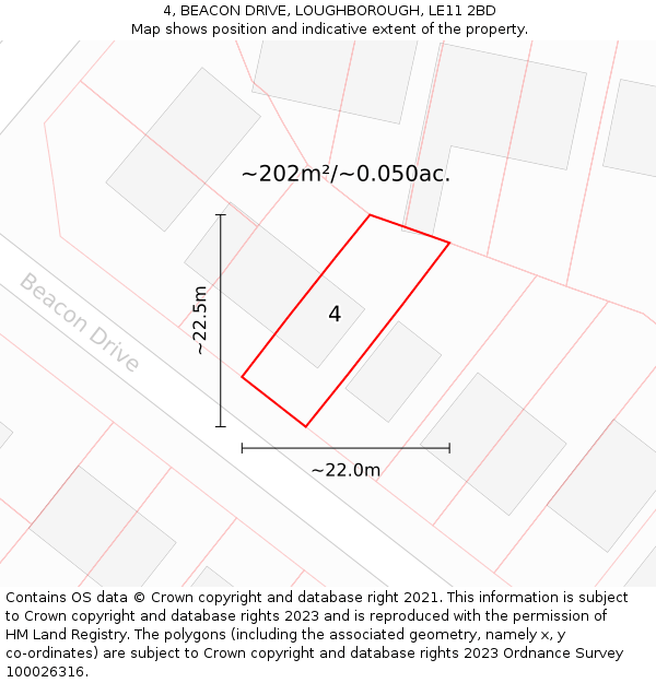 4, BEACON DRIVE, LOUGHBOROUGH, LE11 2BD: Plot and title map