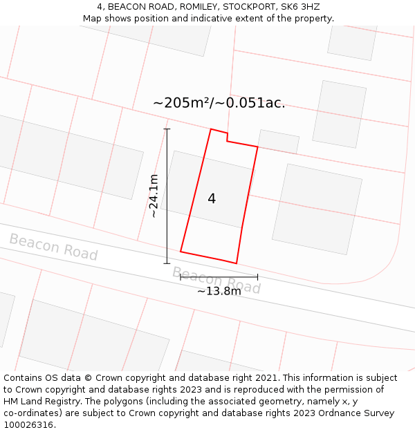 4, BEACON ROAD, ROMILEY, STOCKPORT, SK6 3HZ: Plot and title map