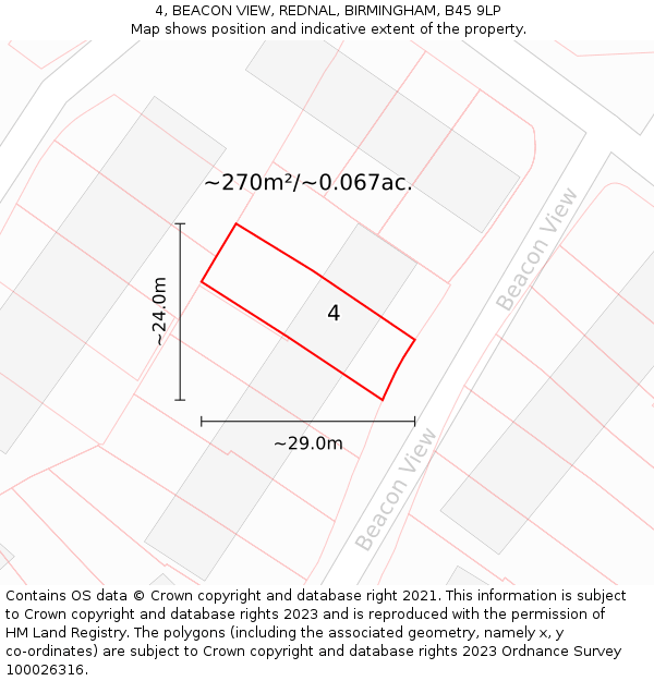 4, BEACON VIEW, REDNAL, BIRMINGHAM, B45 9LP: Plot and title map