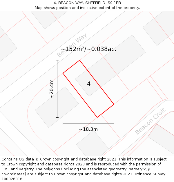 4, BEACON WAY, SHEFFIELD, S9 1EB: Plot and title map
