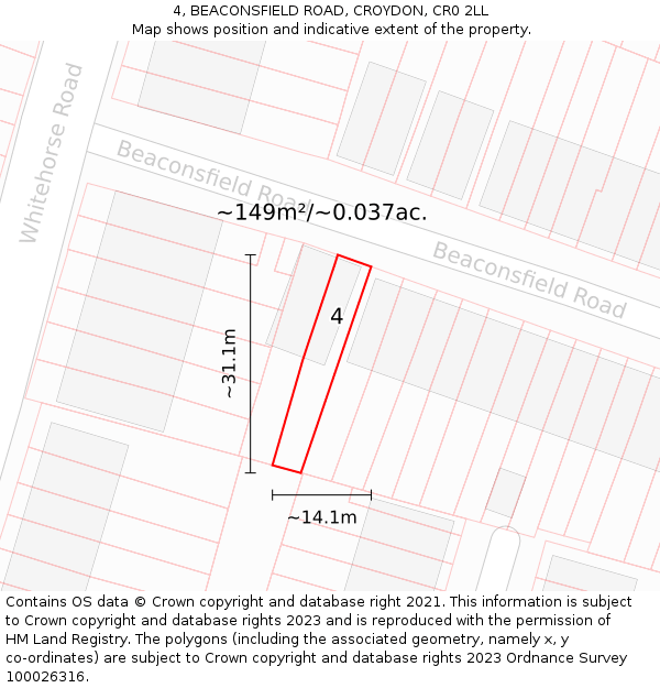 4, BEACONSFIELD ROAD, CROYDON, CR0 2LL: Plot and title map