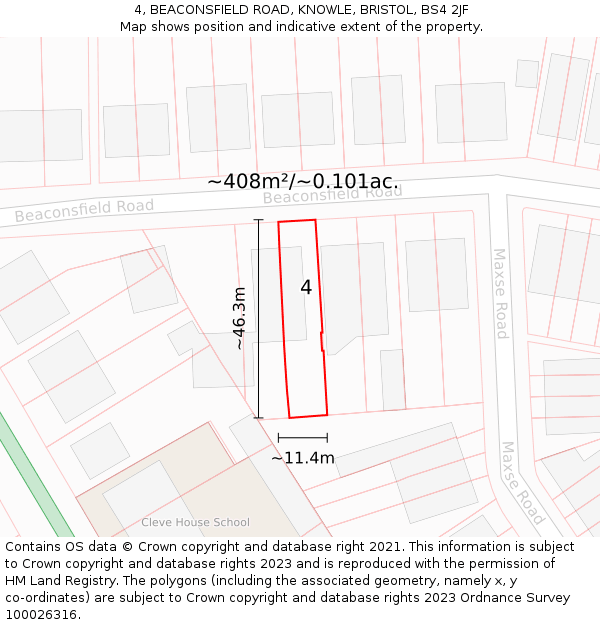 4, BEACONSFIELD ROAD, KNOWLE, BRISTOL, BS4 2JF: Plot and title map