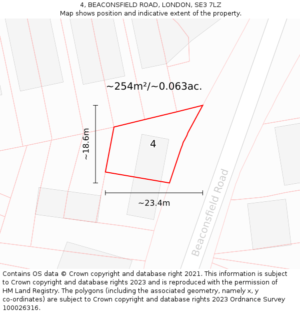 4, BEACONSFIELD ROAD, LONDON, SE3 7LZ: Plot and title map