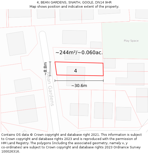 4, BEAN GARDENS, SNAITH, GOOLE, DN14 9HR: Plot and title map