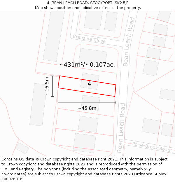 4, BEAN LEACH ROAD, STOCKPORT, SK2 5JE: Plot and title map