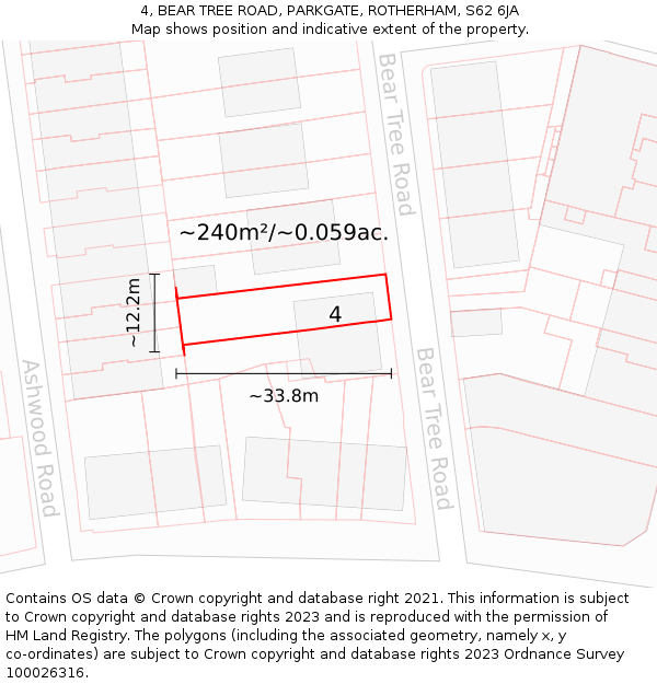 4, BEAR TREE ROAD, PARKGATE, ROTHERHAM, S62 6JA: Plot and title map