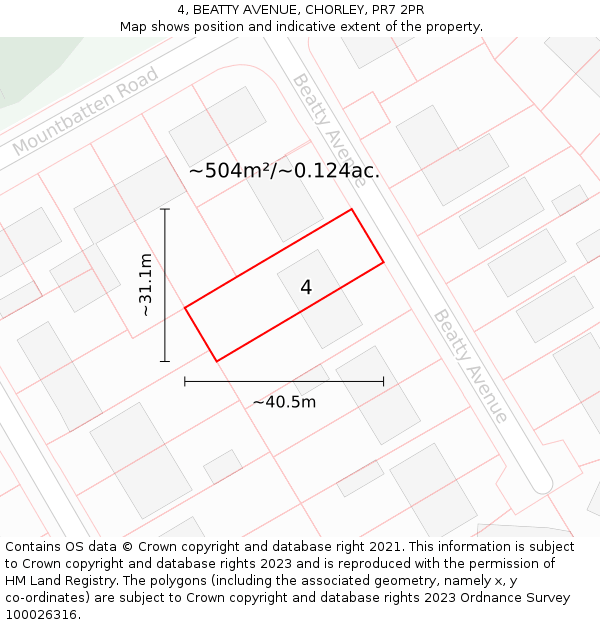 4, BEATTY AVENUE, CHORLEY, PR7 2PR: Plot and title map