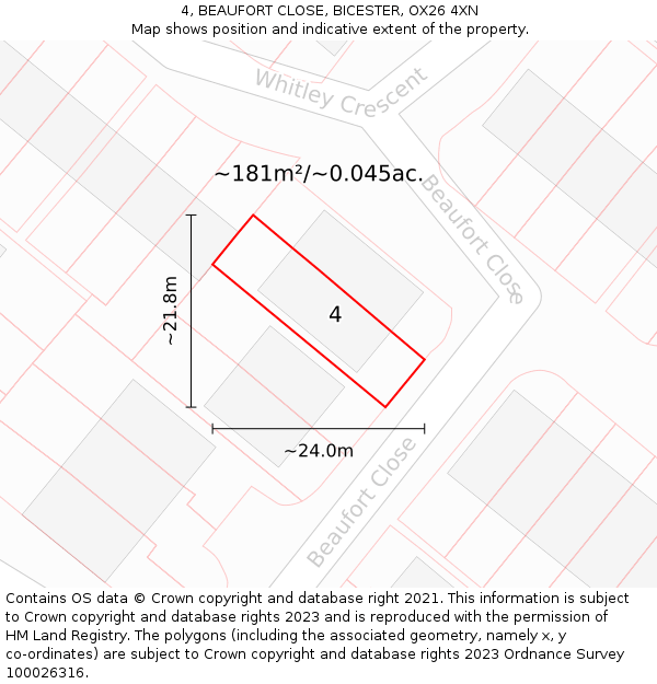 4, BEAUFORT CLOSE, BICESTER, OX26 4XN: Plot and title map