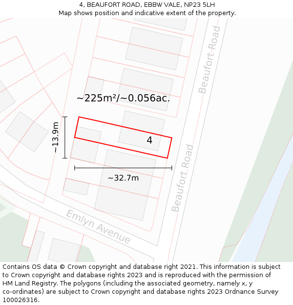4, BEAUFORT ROAD, EBBW VALE, NP23 5LH: Plot and title map