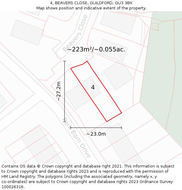 4, BEAVERS CLOSE, GUILDFORD, GU3 3BX: Plot and title map