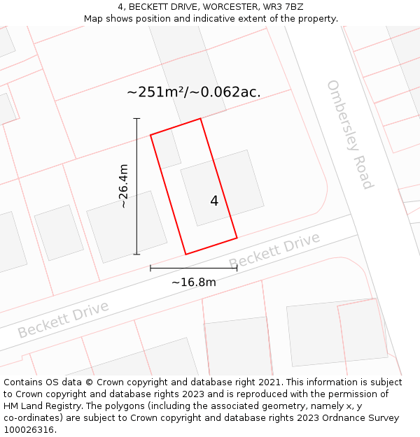 4, BECKETT DRIVE, WORCESTER, WR3 7BZ: Plot and title map