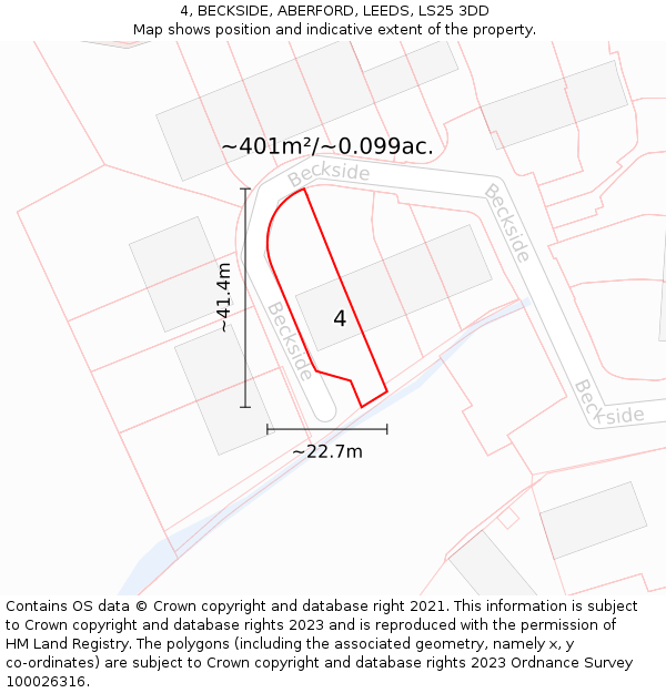 4, BECKSIDE, ABERFORD, LEEDS, LS25 3DD: Plot and title map