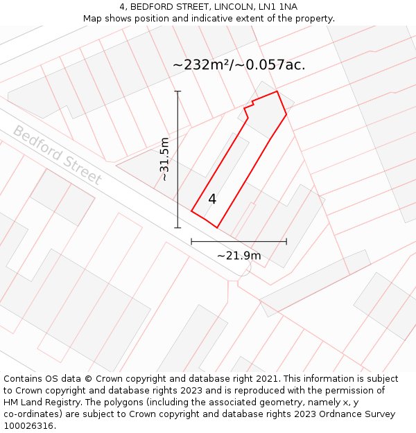 4, BEDFORD STREET, LINCOLN, LN1 1NA: Plot and title map