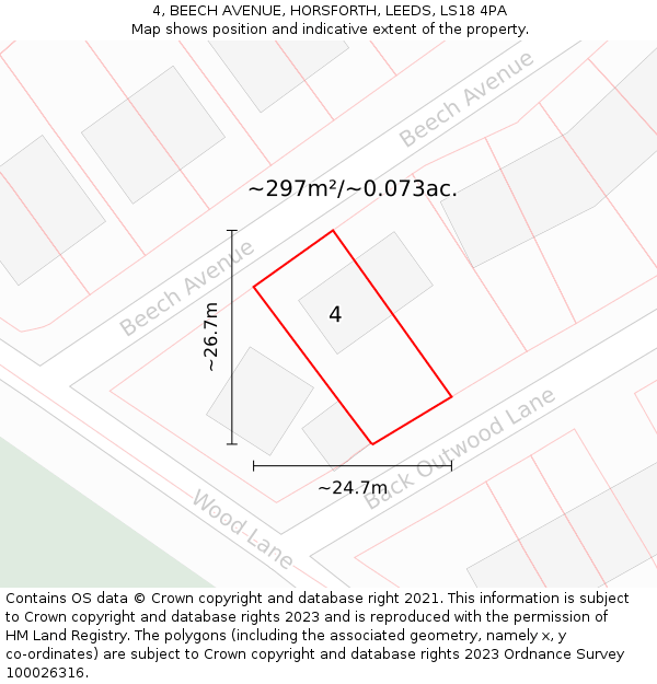 4, BEECH AVENUE, HORSFORTH, LEEDS, LS18 4PA: Plot and title map