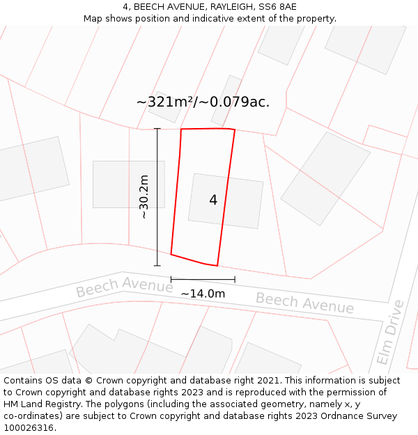 4, BEECH AVENUE, RAYLEIGH, SS6 8AE: Plot and title map