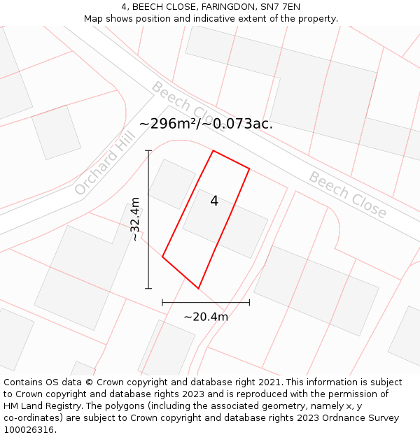 4, BEECH CLOSE, FARINGDON, SN7 7EN: Plot and title map