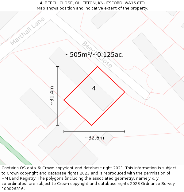 4, BEECH CLOSE, OLLERTON, KNUTSFORD, WA16 8TD: Plot and title map