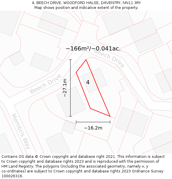 4, BEECH DRIVE, WOODFORD HALSE, DAVENTRY, NN11 3RY: Plot and title map