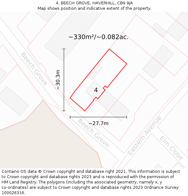 4, BEECH GROVE, HAVERHILL, CB9 9JA: Plot and title map