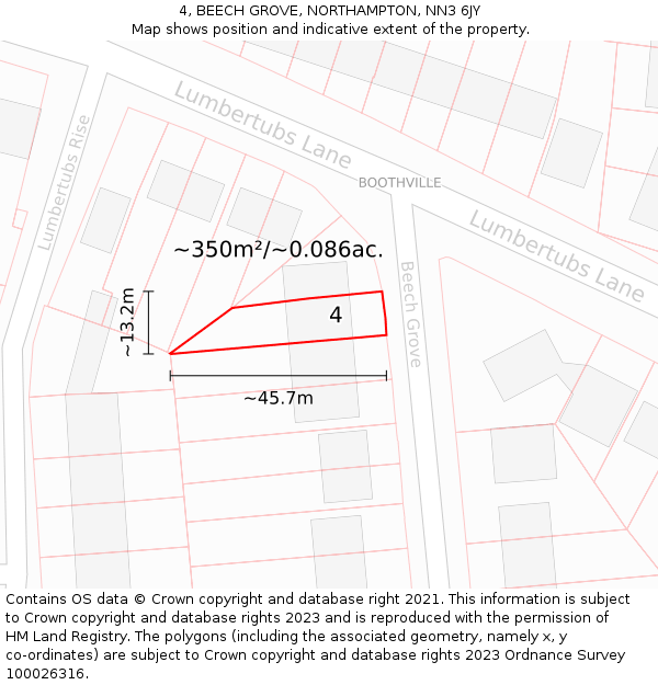 4, BEECH GROVE, NORTHAMPTON, NN3 6JY: Plot and title map