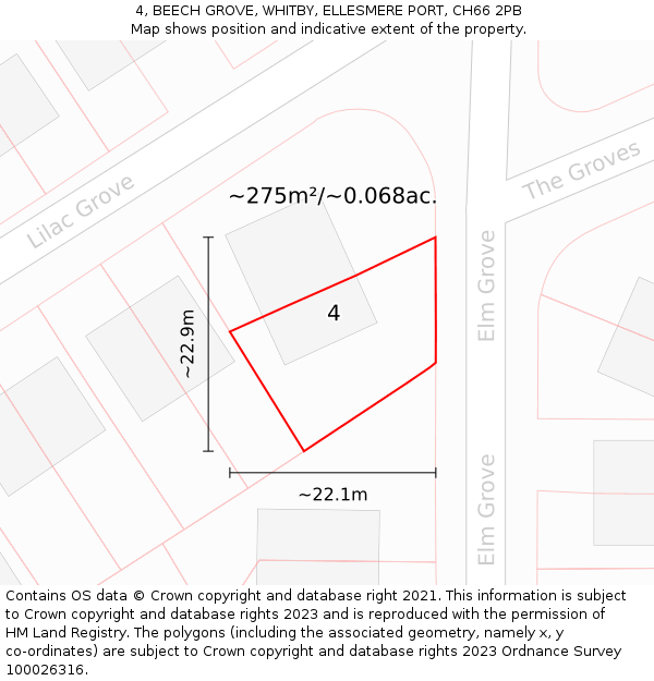 4, BEECH GROVE, WHITBY, ELLESMERE PORT, CH66 2PB: Plot and title map