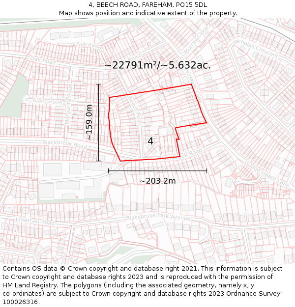 4, BEECH ROAD, FAREHAM, PO15 5DL: Plot and title map