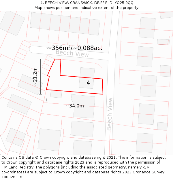 4, BEECH VIEW, CRANSWICK, DRIFFIELD, YO25 9QQ: Plot and title map