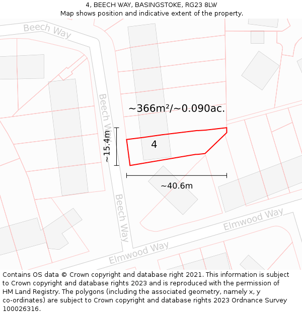 4, BEECH WAY, BASINGSTOKE, RG23 8LW: Plot and title map