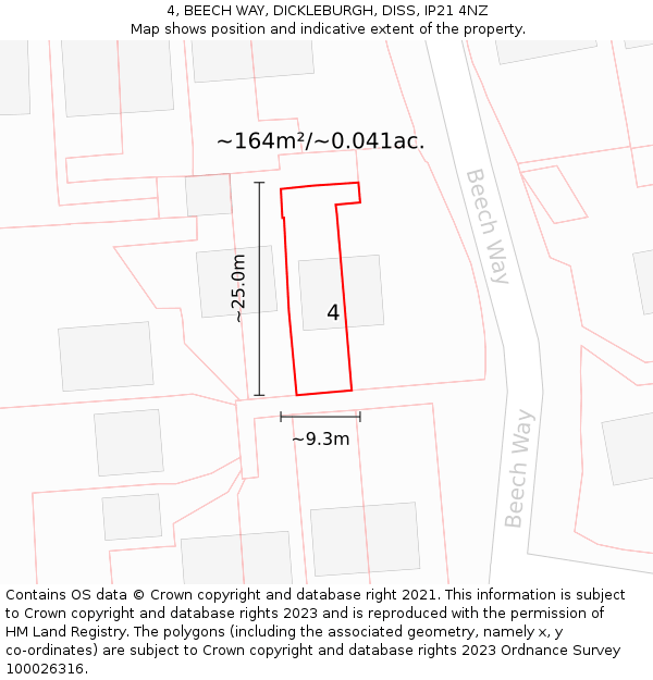4, BEECH WAY, DICKLEBURGH, DISS, IP21 4NZ: Plot and title map