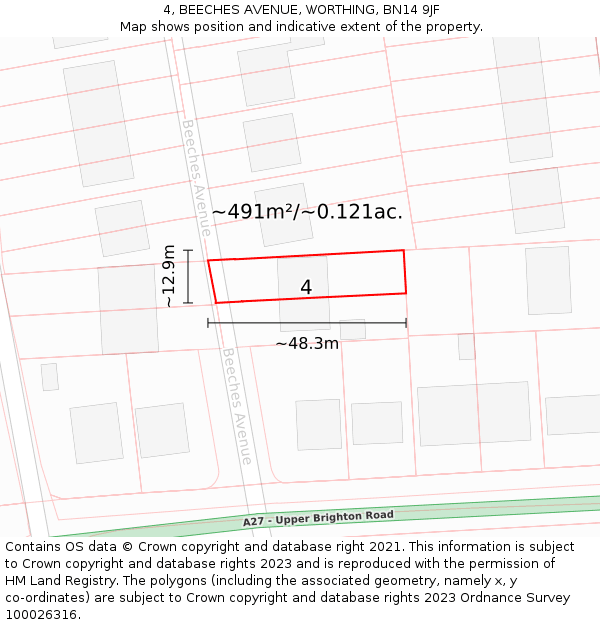 4, BEECHES AVENUE, WORTHING, BN14 9JF: Plot and title map