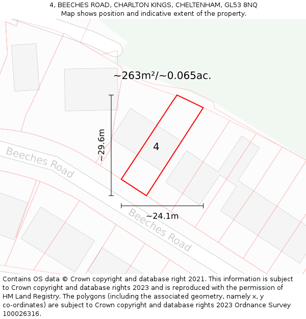 4, BEECHES ROAD, CHARLTON KINGS, CHELTENHAM, GL53 8NQ: Plot and title map