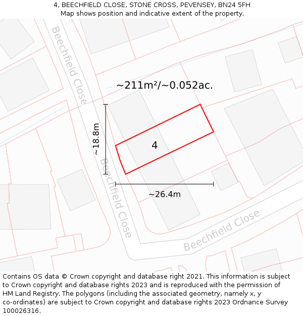 4, BEECHFIELD CLOSE, STONE CROSS, PEVENSEY, BN24 5FH: Plot and title map