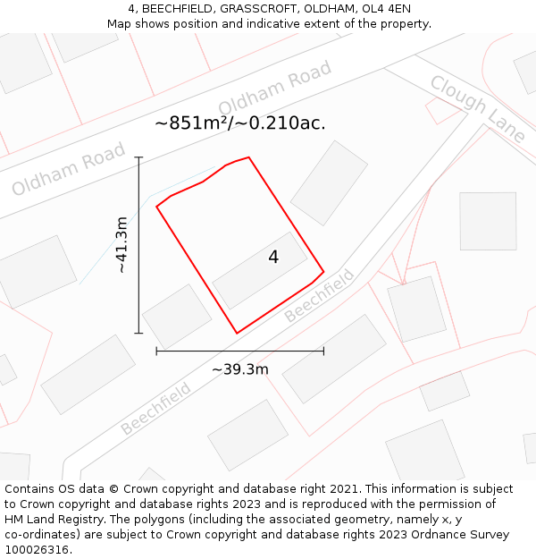4, BEECHFIELD, GRASSCROFT, OLDHAM, OL4 4EN: Plot and title map