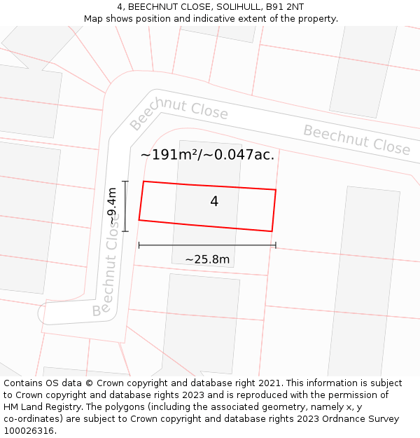 4, BEECHNUT CLOSE, SOLIHULL, B91 2NT: Plot and title map