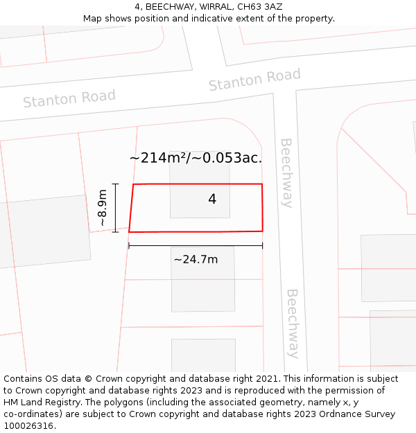 4, BEECHWAY, WIRRAL, CH63 3AZ: Plot and title map