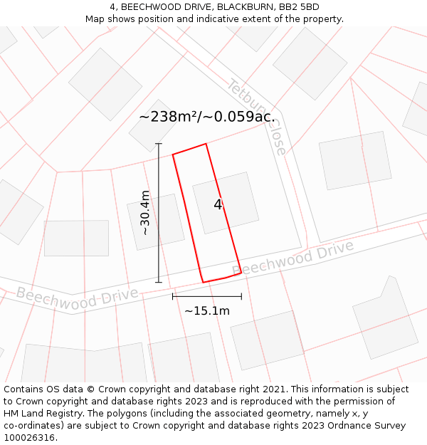 4, BEECHWOOD DRIVE, BLACKBURN, BB2 5BD: Plot and title map