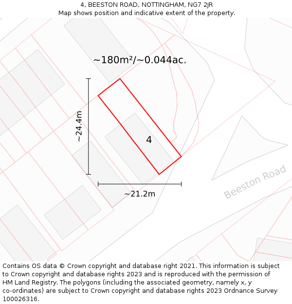4, BEESTON ROAD, NOTTINGHAM, NG7 2JR: Plot and title map