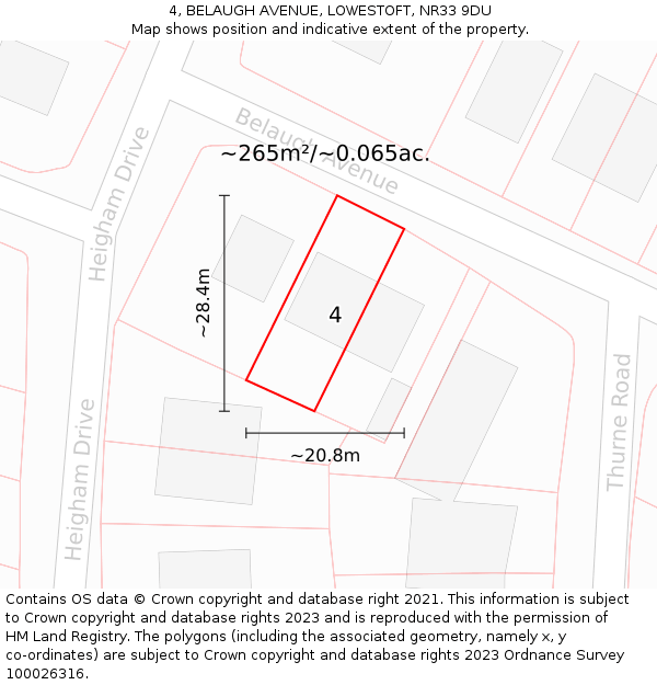 4, BELAUGH AVENUE, LOWESTOFT, NR33 9DU: Plot and title map
