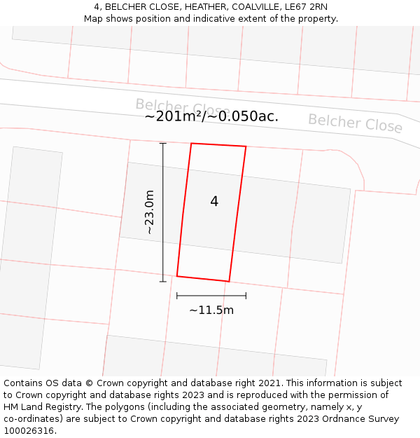 4, BELCHER CLOSE, HEATHER, COALVILLE, LE67 2RN: Plot and title map