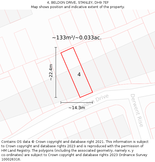 4, BELDON DRIVE, STANLEY, DH9 7EF: Plot and title map