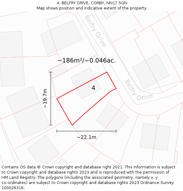 4, BELFRY DRIVE, CORBY, NN17 5GN: Plot and title map