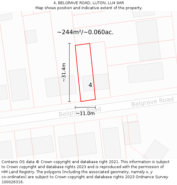 4, BELGRAVE ROAD, LUTON, LU4 9AR: Plot and title map