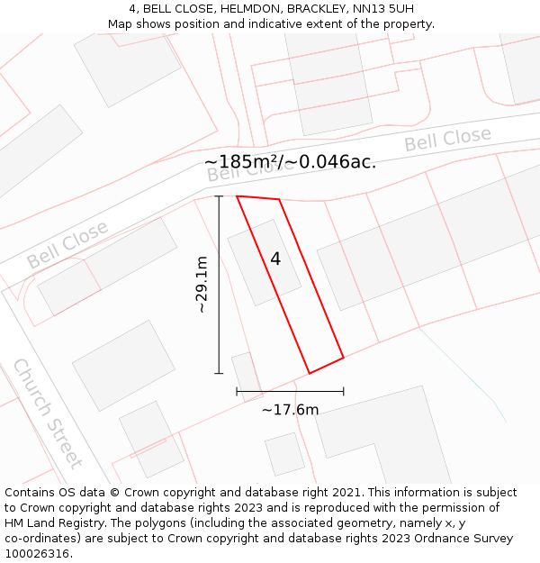 4, BELL CLOSE, HELMDON, BRACKLEY, NN13 5UH: Plot and title map