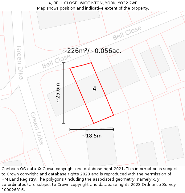 4, BELL CLOSE, WIGGINTON, YORK, YO32 2WE: Plot and title map